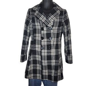 Forever 21 Trench Coat Women Sz M Plaid 6 Button‎ Boho Winter Workwear